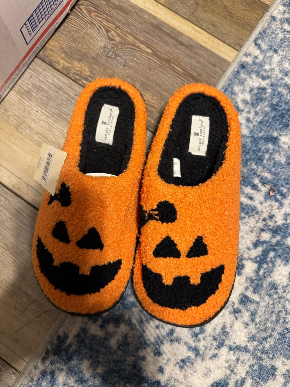 Simply Southern Orange & Black Jack-o'-Lantern Fuzzy Slip-Ons